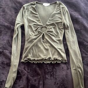 Lovers + Friends Sage Green Ring Detail Blouse